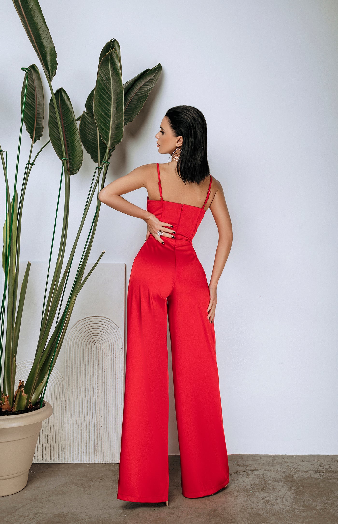 Red SATIN WIDE-LEG JUMPSUIT (ARTICLE C314)