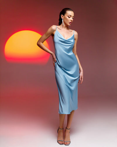 Sky-blue SILK SLIP DRESS (ARTICLE 021)