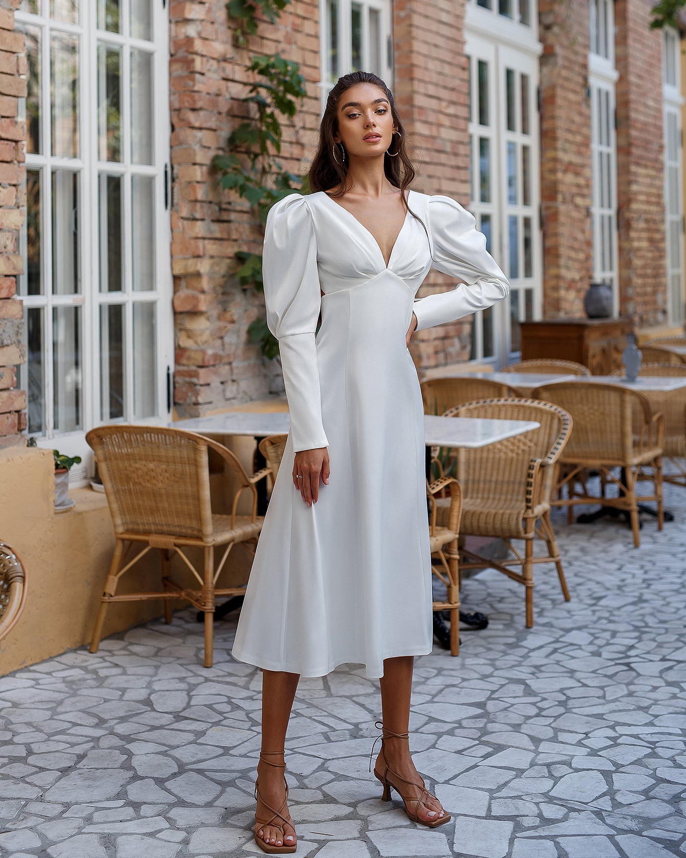 White SATIN BOW BACK MIDI DRESS (ARTICLE 340)