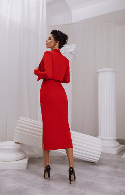 Red Crop Jacket Skirt Suit 2-Piece Suit (article C385)