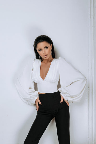 White PUFF SLEEVE V-NECK BLOUSE (ARTICLE C342)