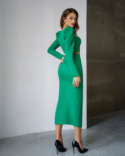 Green SWEETHEART TOP & MIDI SKIRT 2-PIECE SET (ARTICLE 328)