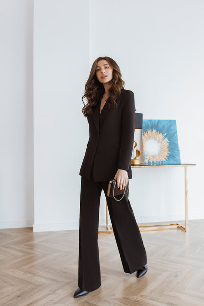 Black SINGLE-BREASTED WIDE-LEG SUIT 2-PIECE (ARTICLE C347)