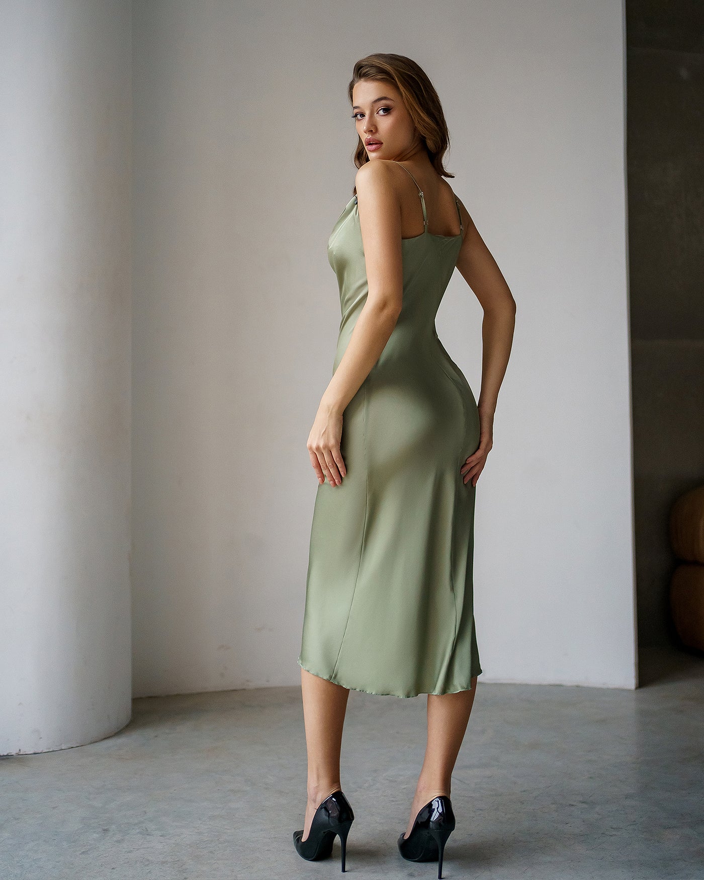 Olive SILK SLIP DRESS (ARTICLE 021)