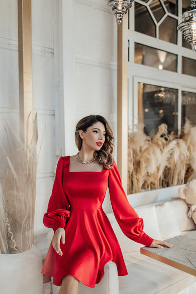 Red SATIN LONG SLEEVE MINI DRESS (ARTICLE 310)