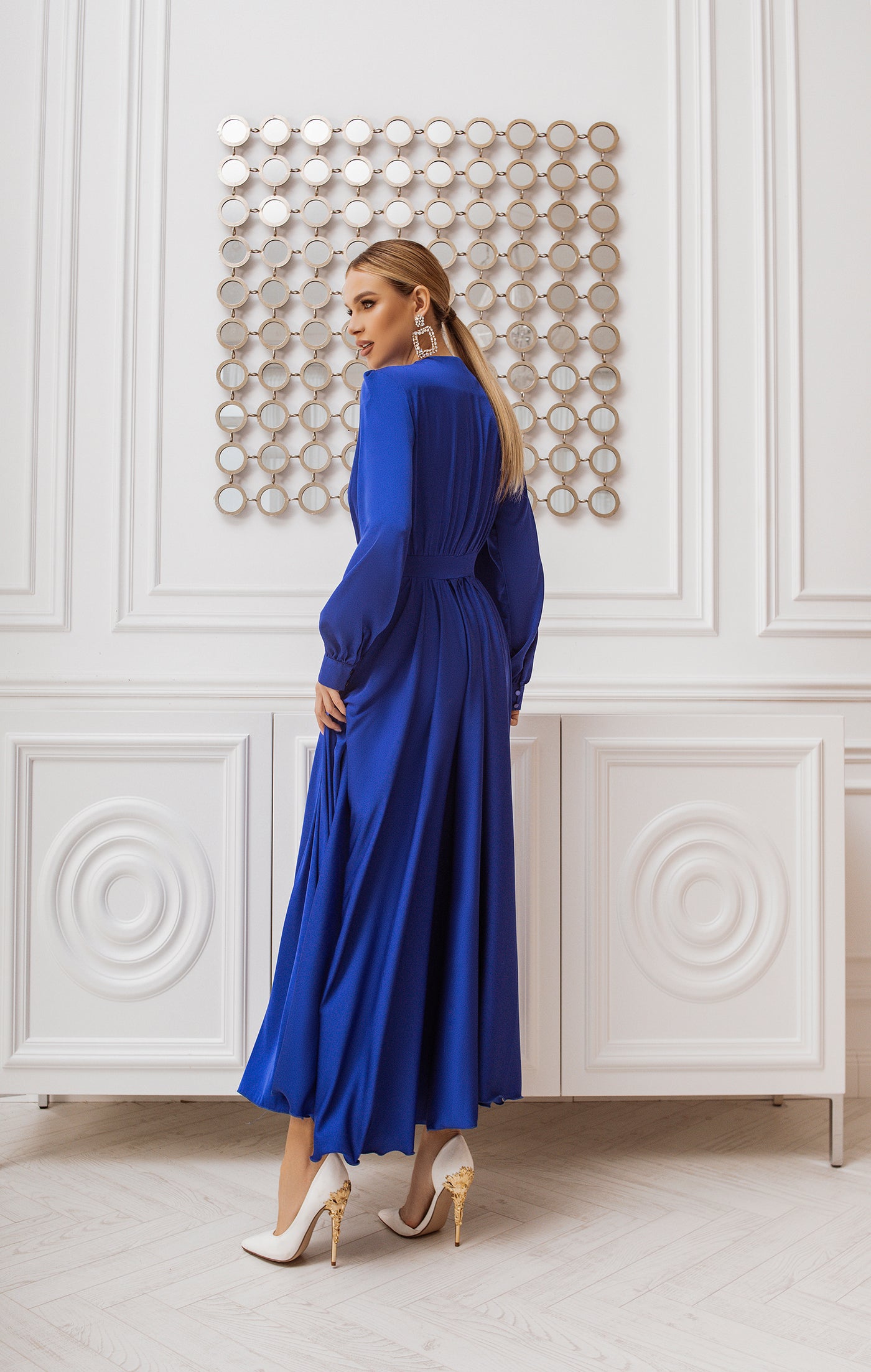 Blue midi long sleeve dress (article C393)