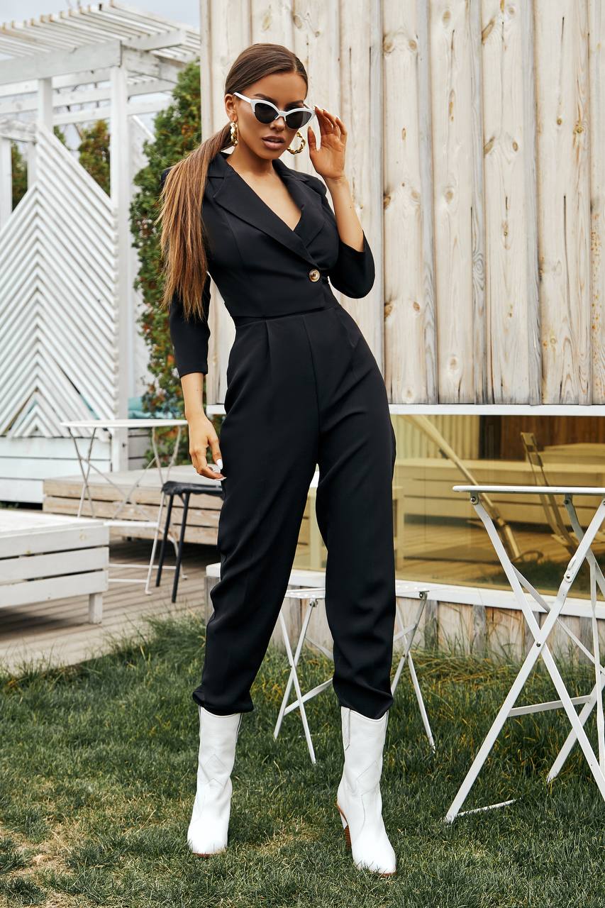 Black Formal One-Button Jumpsuit (article 037)