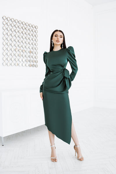 Emerald PUFF SLEEVE WRAP DRESS (ARTICLE C300)