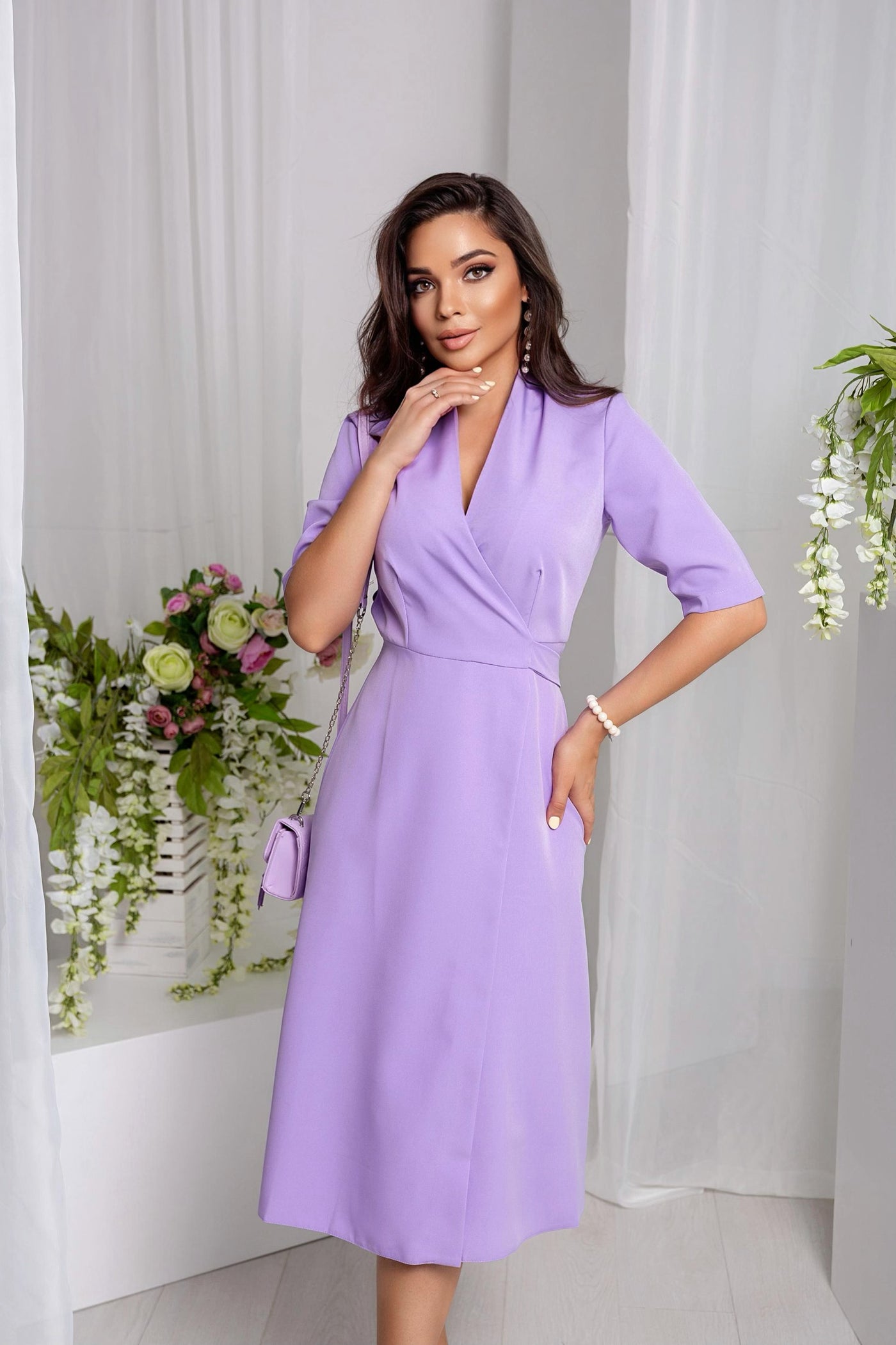 Lavender Wrap Short Sleeve Midi Dress (article 105)