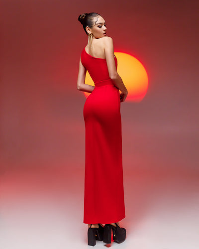 Red ONE-SHOULDER CUT-OUT MAXI DRESS (ARTICLE 366)