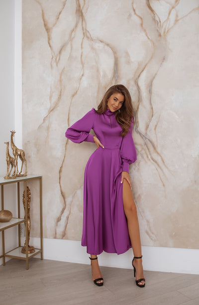 Fuchsia SILK LONG SLEEVE MAXI DRESS (ARTICLE C323)