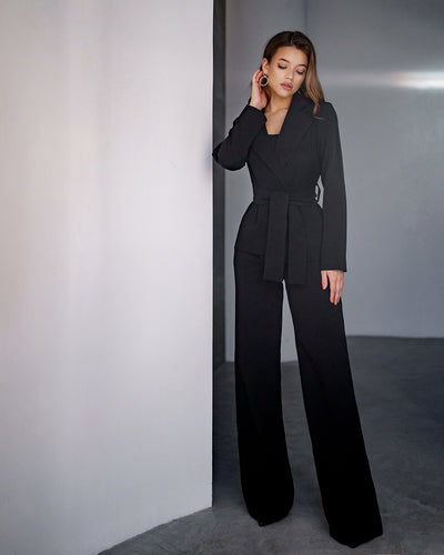 Black Belted Wide-Leg Suit 3-Piece (article 235)