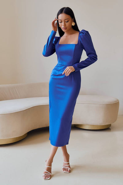 Blue Square Neck Backless Midi Dress (article 324)