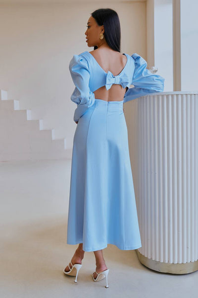 Sky blue SATIN BOW BACK MIDI DRESS (ARTICLE 340)