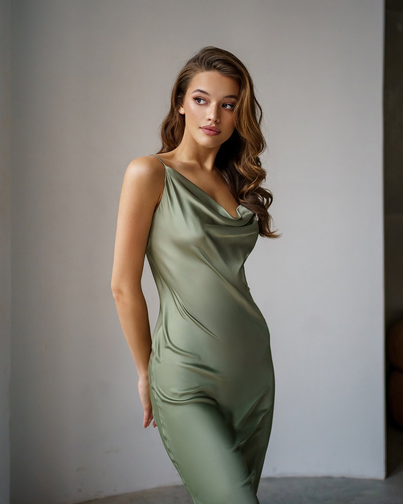 Olive SILK SLIP DRESS (ARTICLE 021)