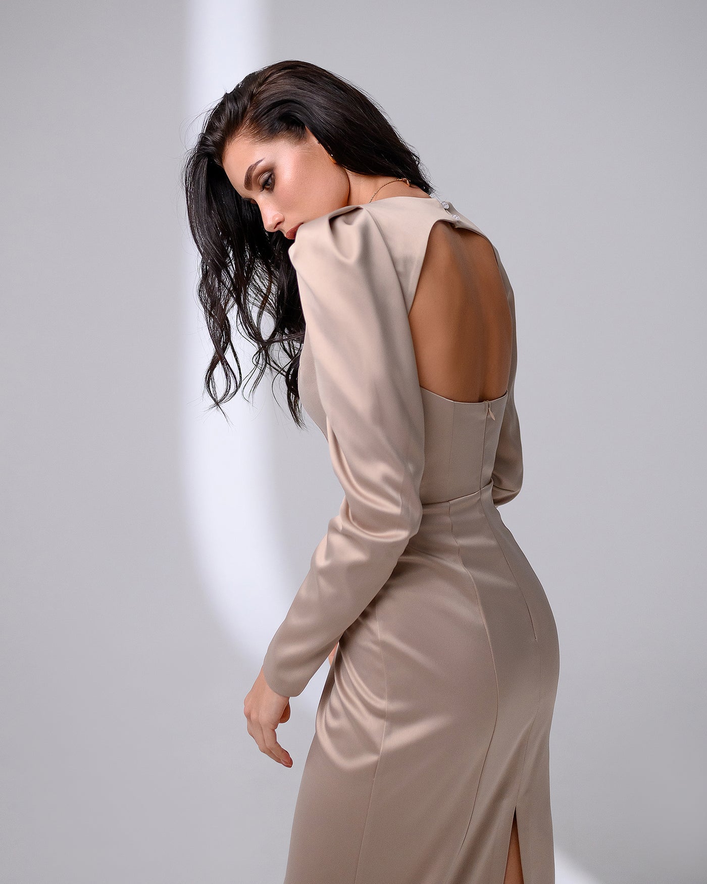 Beige SQUARE NECK BACKLESS MIDI DRESS (ARTICLE 324)