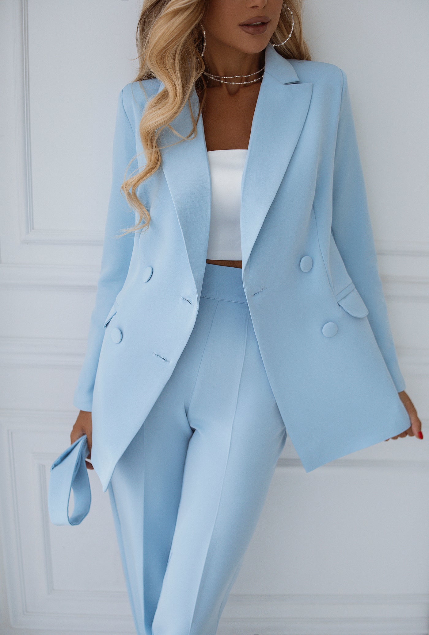 Sky-Blue Belted Double Breasted Suit 2-Piece (article C273)