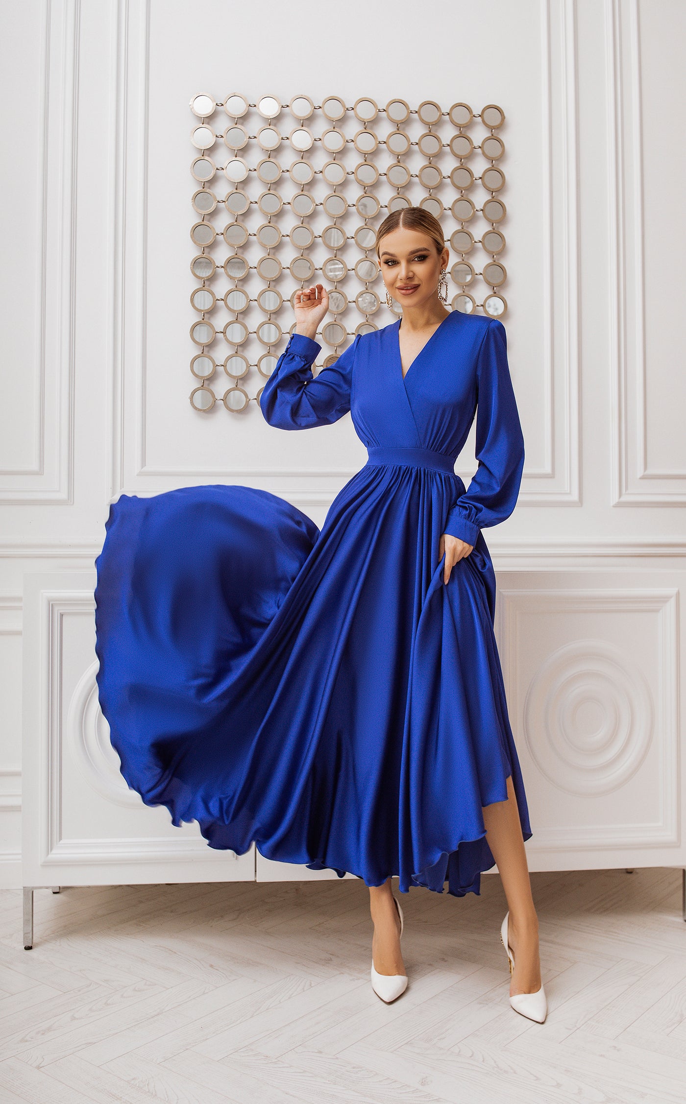 Blue midi long sleeve dress (article C393)