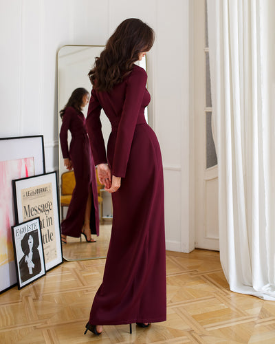 Bordeaux WRAP LONG SLEEVE MAXI DRESS (ARTICLE 083)