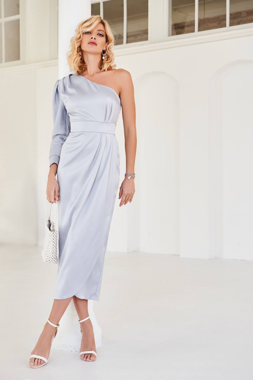 Silver ONE-SHOULDER SATIN MAXI DRESS (article 268)