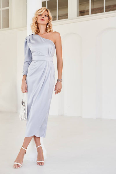 Silver ONE-SHOULDER SATIN MAXI DRESS (article 268)