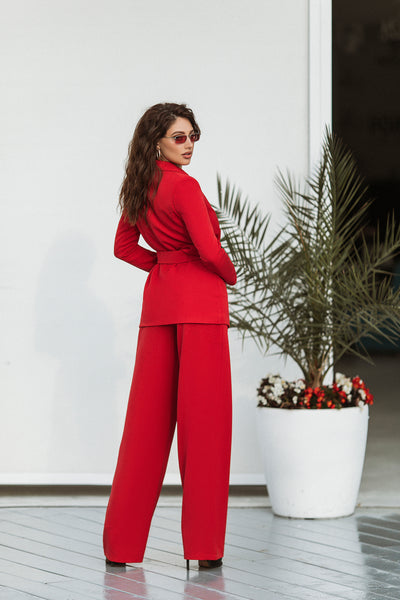 Red Belted Wide-Leg Suit 2-Piece (article 030)