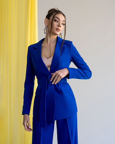 Blue Belted Wide-Leg Suit 2-Piece (article 030)