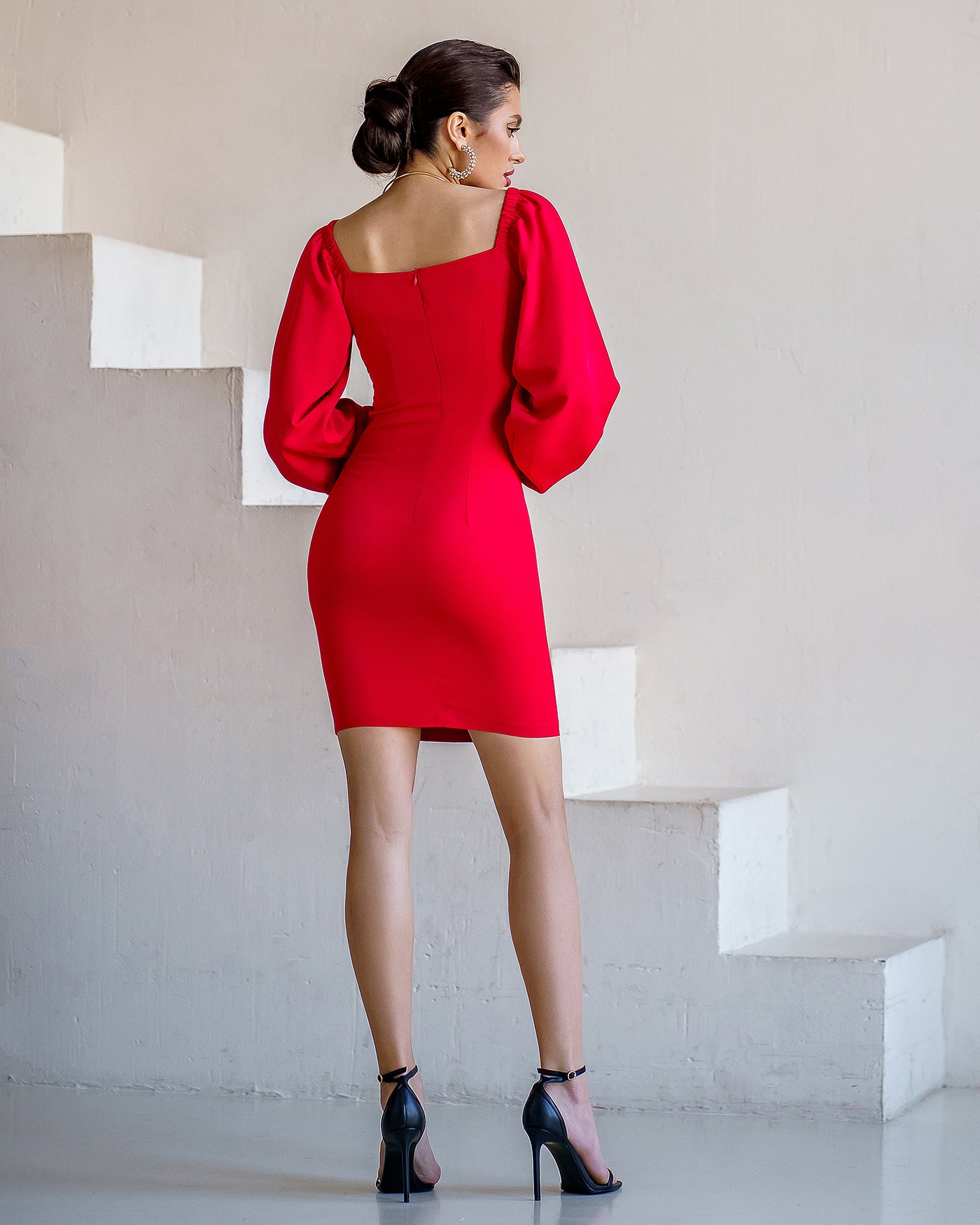 Red PUFF-SLEEVE MINI DRESS (ARTICLE 257)