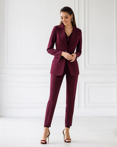 Burgundy OFFICE SLIM-FIT 3-PIECE SUIT (ARTICLE 033)