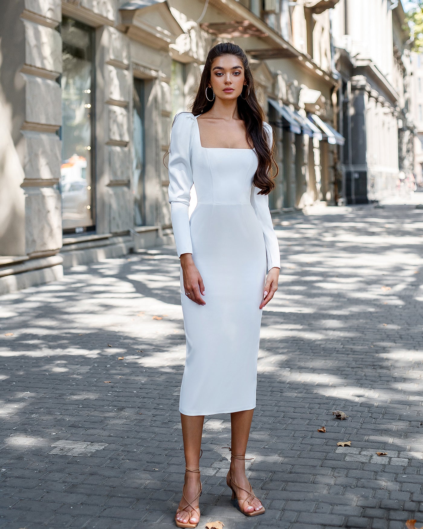 White SQUARE NECK BACKLESS MIDI DRESS (ARTICLE 324)