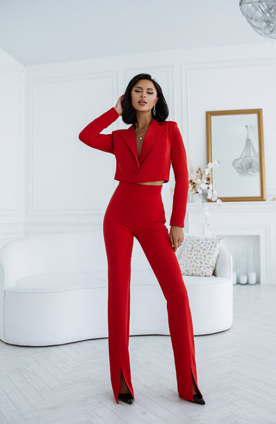 Red CROP JACKET SUIT 2-PIECE (ARTICLE C377)