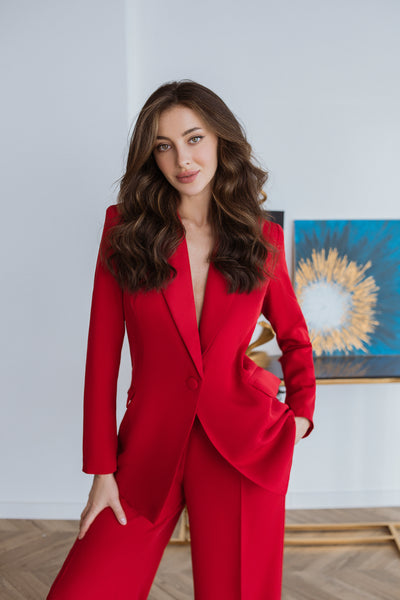 Red single-breasted wide-leg suit 2-piece (article C347)