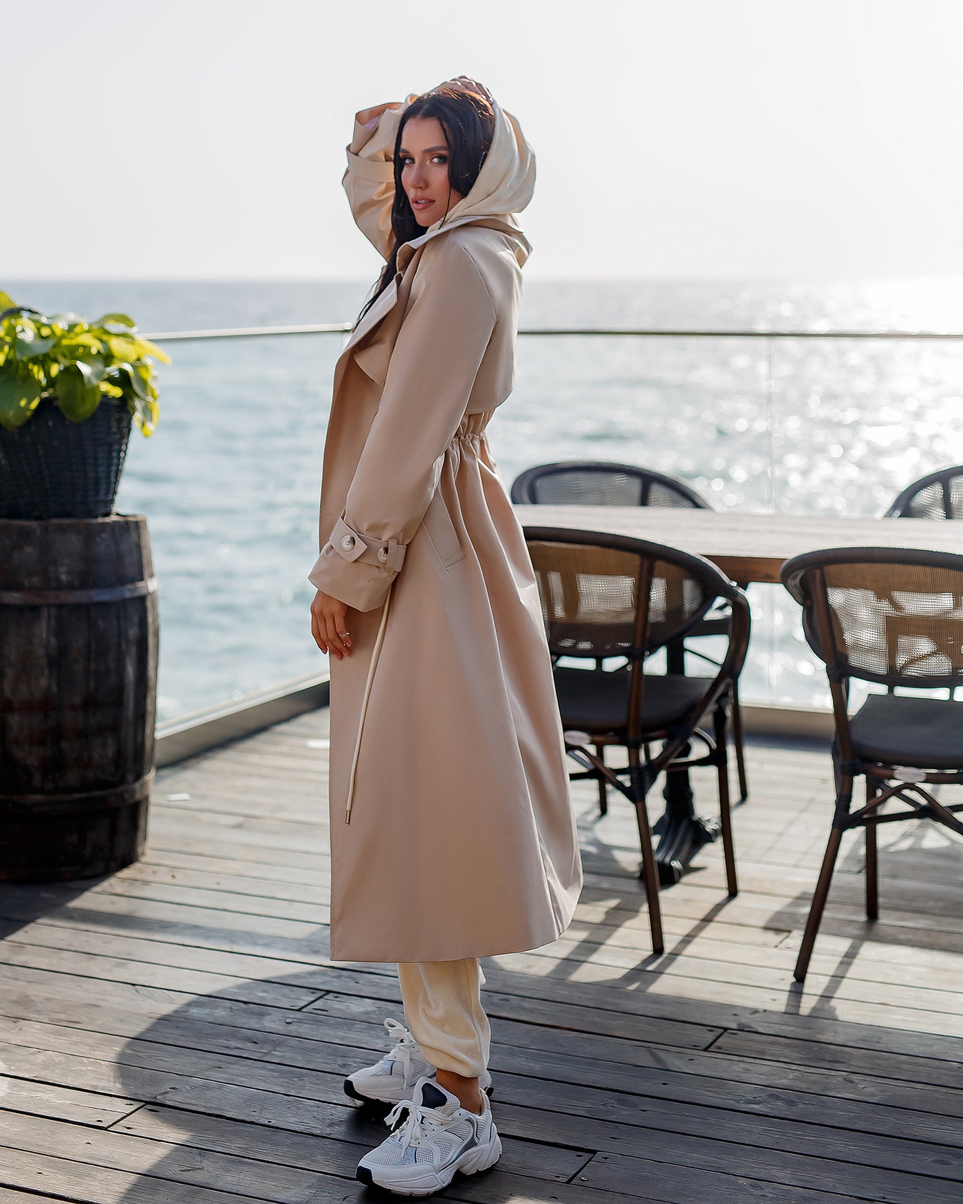 Beige LINED DOUBLE-BREASTED TRENCH COAT (ARTICLE 1000)