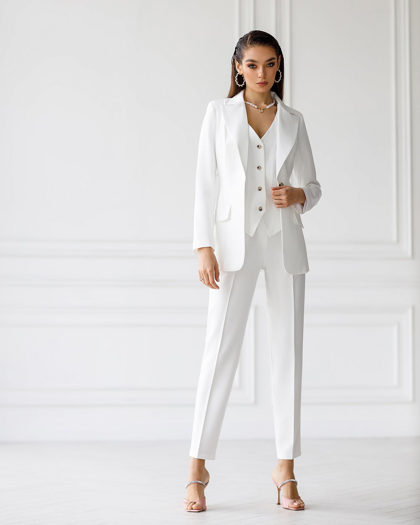 White OFFICE SLIM-FIT 3-PIECE SUIT (ARTICLE 033)