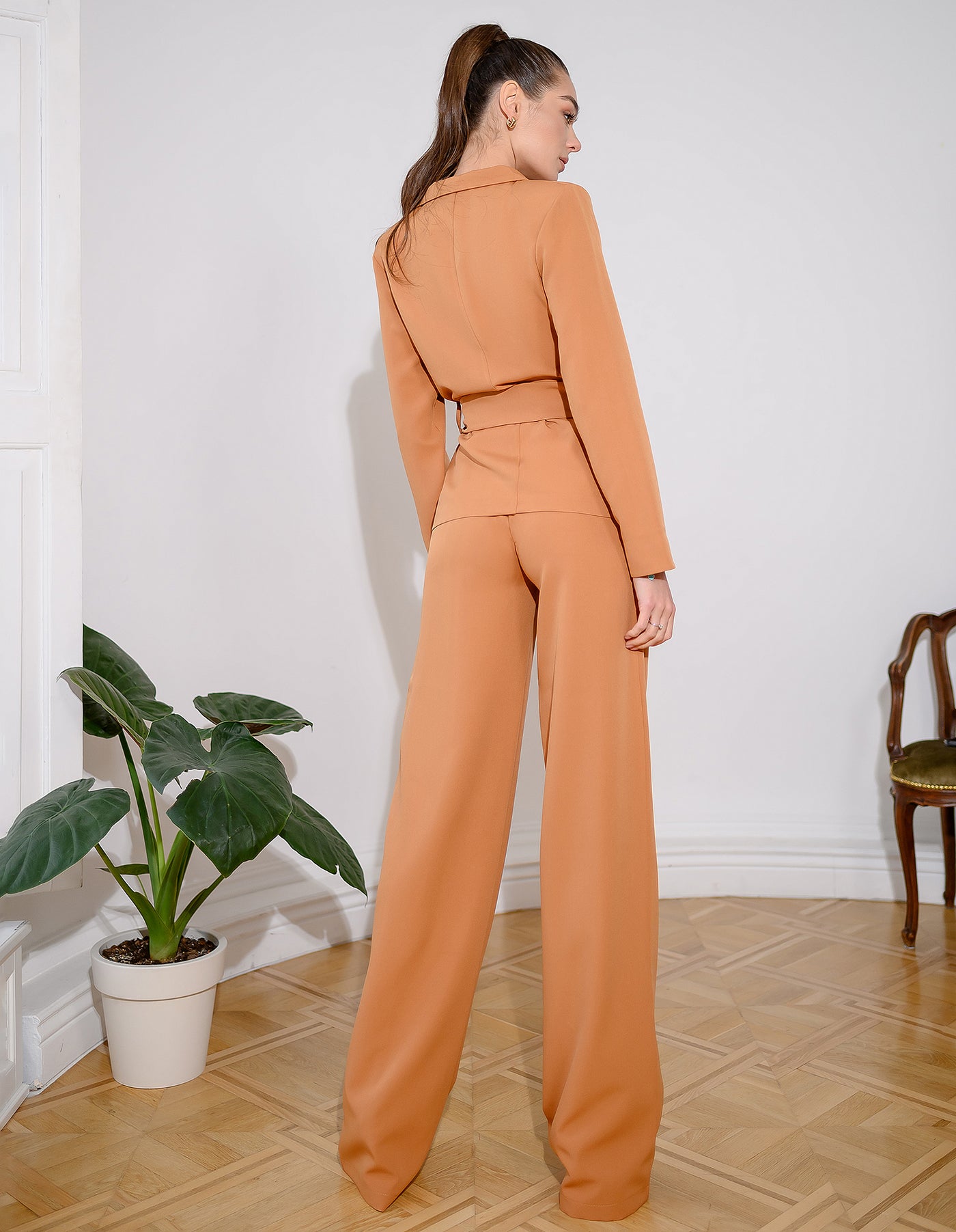 Beige BELTED WIDE-LEG SUIT 3-PIECE (article 235)