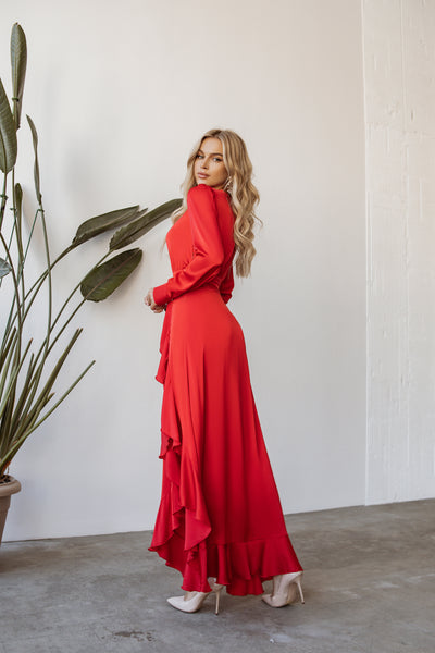 Red THIGH-SLIT MAXI DRESS (ARTICLE C257)