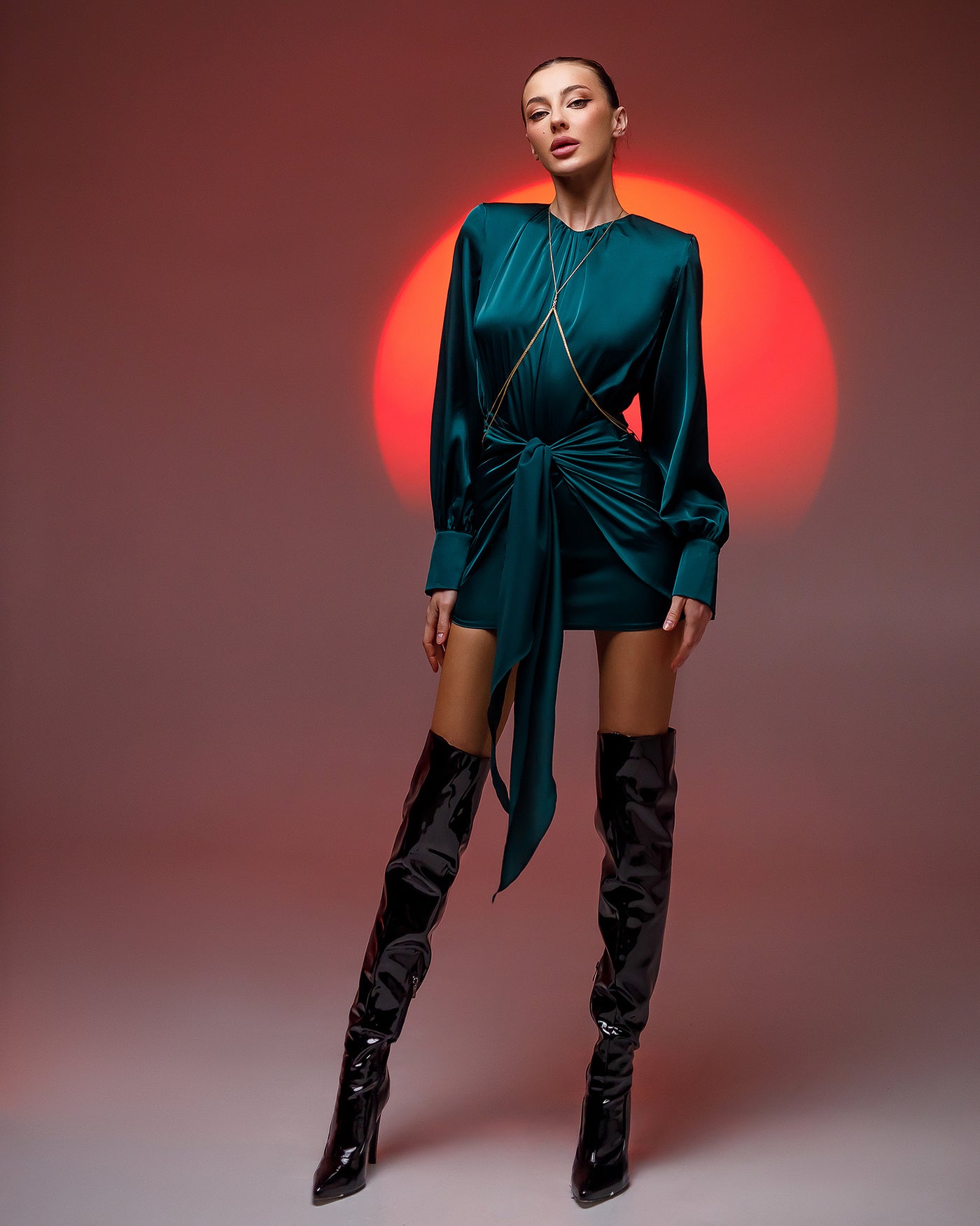 Emerald Silk Puff Sleeve Mini Dress (article 325)