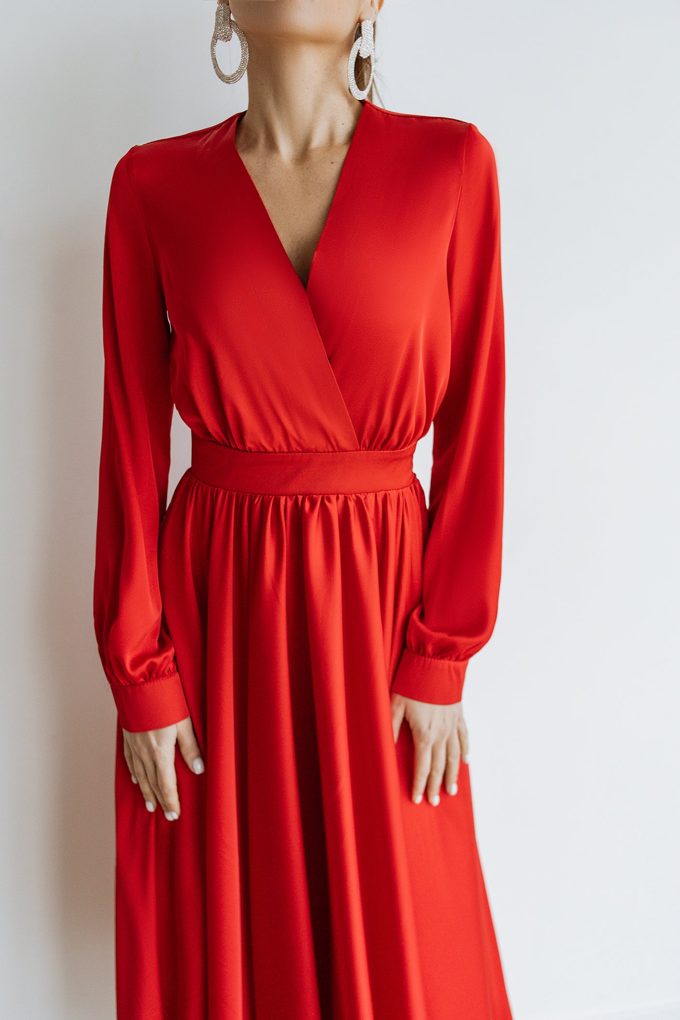 Red MIDI LONG SLEEVE DRESS (ARTICLE C393)