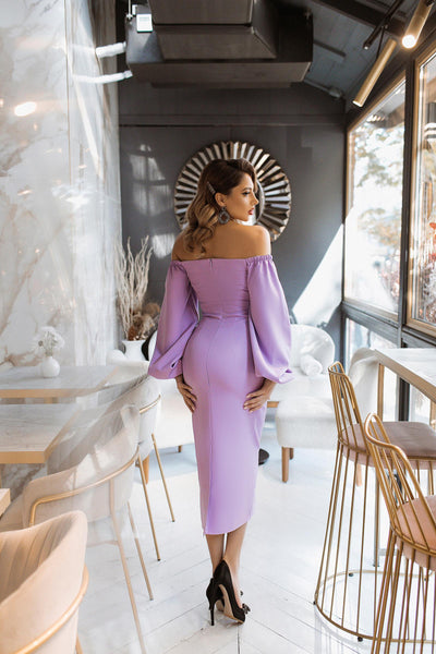 Lavender Puff-Sleeve Midi Dress (article 256)