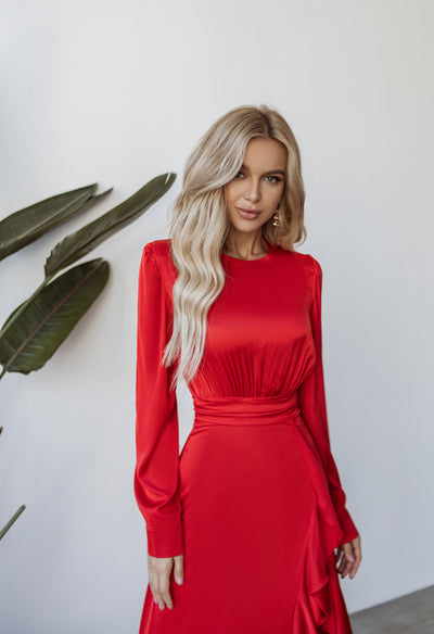 Red THIGH-SLIT MAXI DRESS (ARTICLE C257)