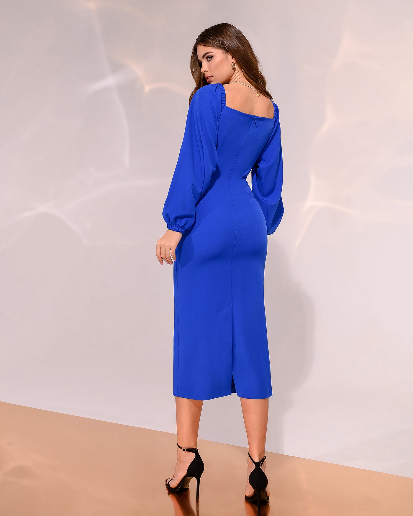 Blue PUFF-SLEEVE MIDI DRESS (ARTICLE 256)