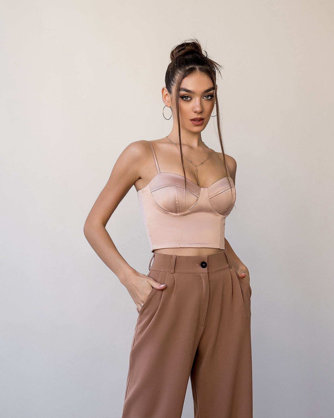 Camel Belted Wide-Leg Suit 2-Piece (article 030)