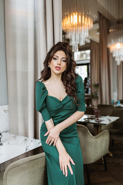 Emerald LINEN SHORT SLEEVE MIDI DRESS (ARTICLE 297)