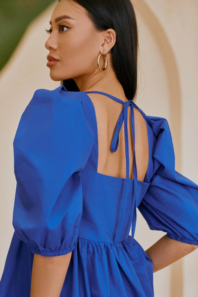 Blue SQUARE NECK PUFF-SLEEVE MINI DRESS (ARTICLE 346)