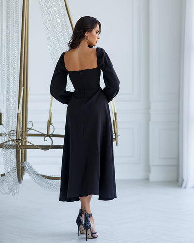 Black PUFF-SLEEVE MIDI DRESS (ARTICLE 401)