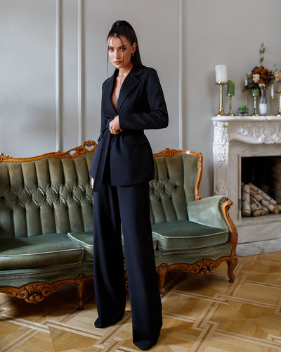 Black BELTED WIDE-LEG SUIT 2-PIECE (ARTICLE 030)