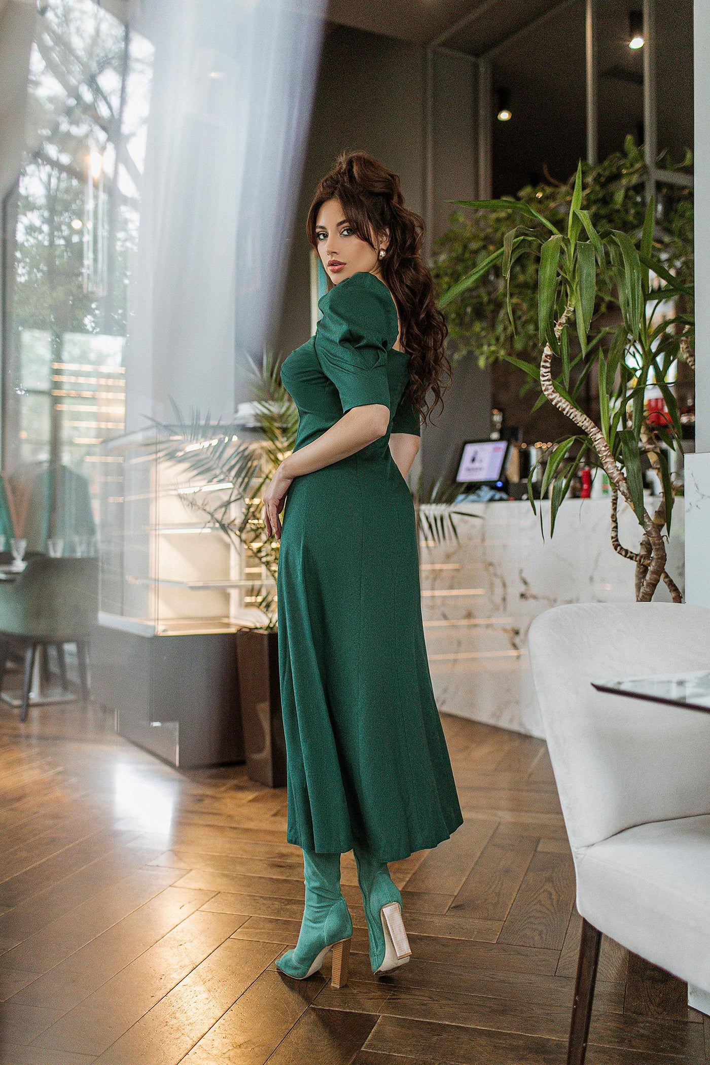 Emerald LINEN SHORT SLEEVE MIDI DRESS (ARTICLE 297)