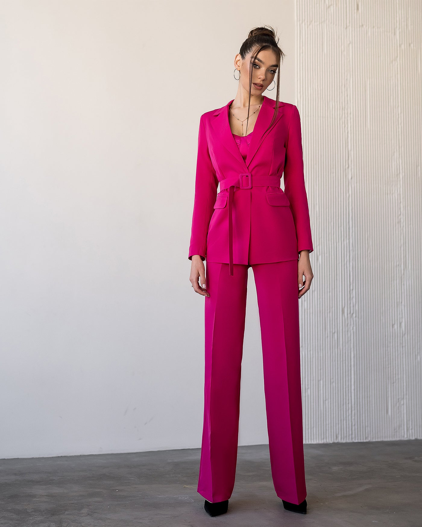 Crimson Belted Wide-Leg Suit 2-Piece (article 030)