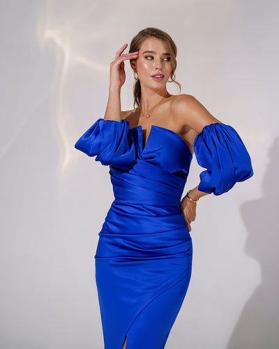 Blue PUFF-SLEEVE MIDI DRESS (ARTICLE 289)