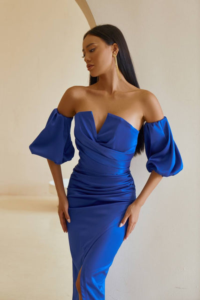 Blue PUFF-SLEEVE MIDI DRESS (ARTICLE 289)